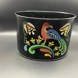Vintage Toleware Hand Painted Small Oval Peacock Cachepot or Planter